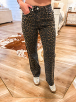 Load image into Gallery viewer, Karsyn High Rise Leopard Wide Flying Monkey Denim
