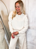 Load image into Gallery viewer, Shining Bright Pearl/Jewel Embellished Ivory Sweater
