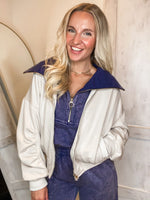 Load image into Gallery viewer, Time Passing Ivory Scuba Zip Up Jacket
