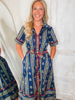 Load image into Gallery viewer, All The Feelings Navy Floral Midi Dress
