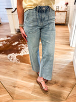 Load image into Gallery viewer, White Stripe Light Wash Barrel Vervet Denim
