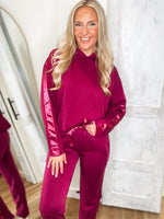 Load image into Gallery viewer, All Good Wine Satin Trim Hoodie &amp; Lounge Pant Set
