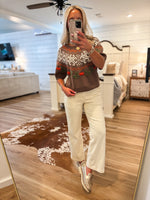 Load image into Gallery viewer, Mocha Embroidered Pumpkin S/S Sweater
