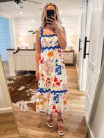 Load image into Gallery viewer, European Summer White Printed Midi Dress
