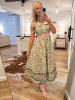 Load image into Gallery viewer, All Along Green/Pink Floral Midi Dress
