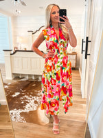 Load image into Gallery viewer, Summer Plans Multi Floral Front Zip Midi Dress
