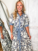 Load image into Gallery viewer, Carry You Slate Blue Floral Midi Dress
