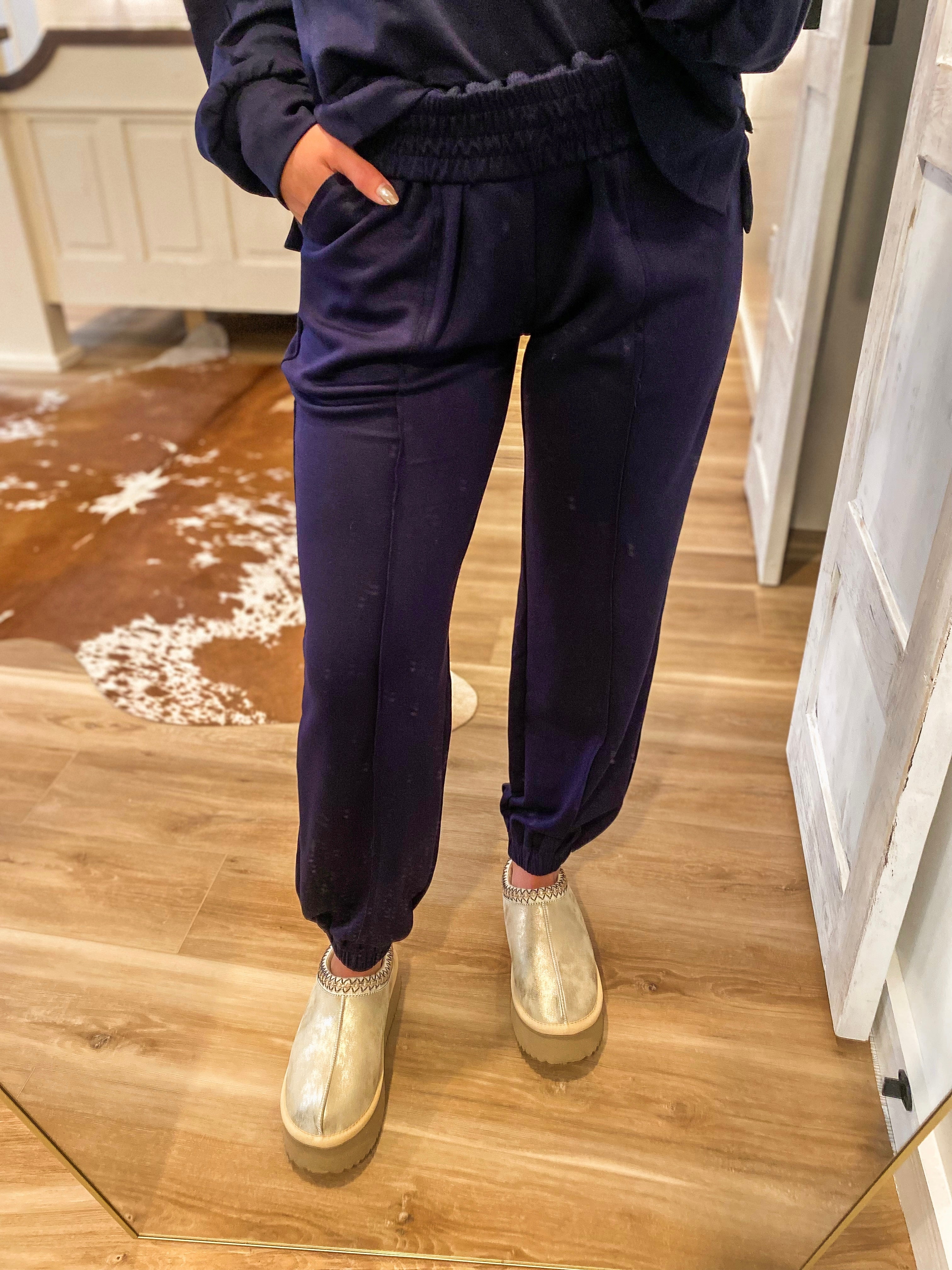 Settling Down Butter Luxe Navy Joggers