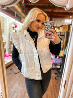 Load image into Gallery viewer, Haven&#39;t You Heard White Ruffle Shoulder Puffer Vest
