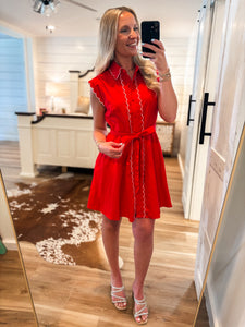True To You Red Scalloped Mini Dress