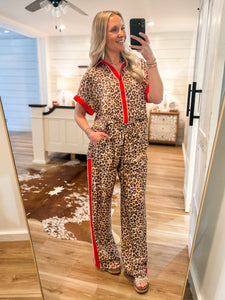 Walk Out Leopard Contrast Button Down S/S Blouse