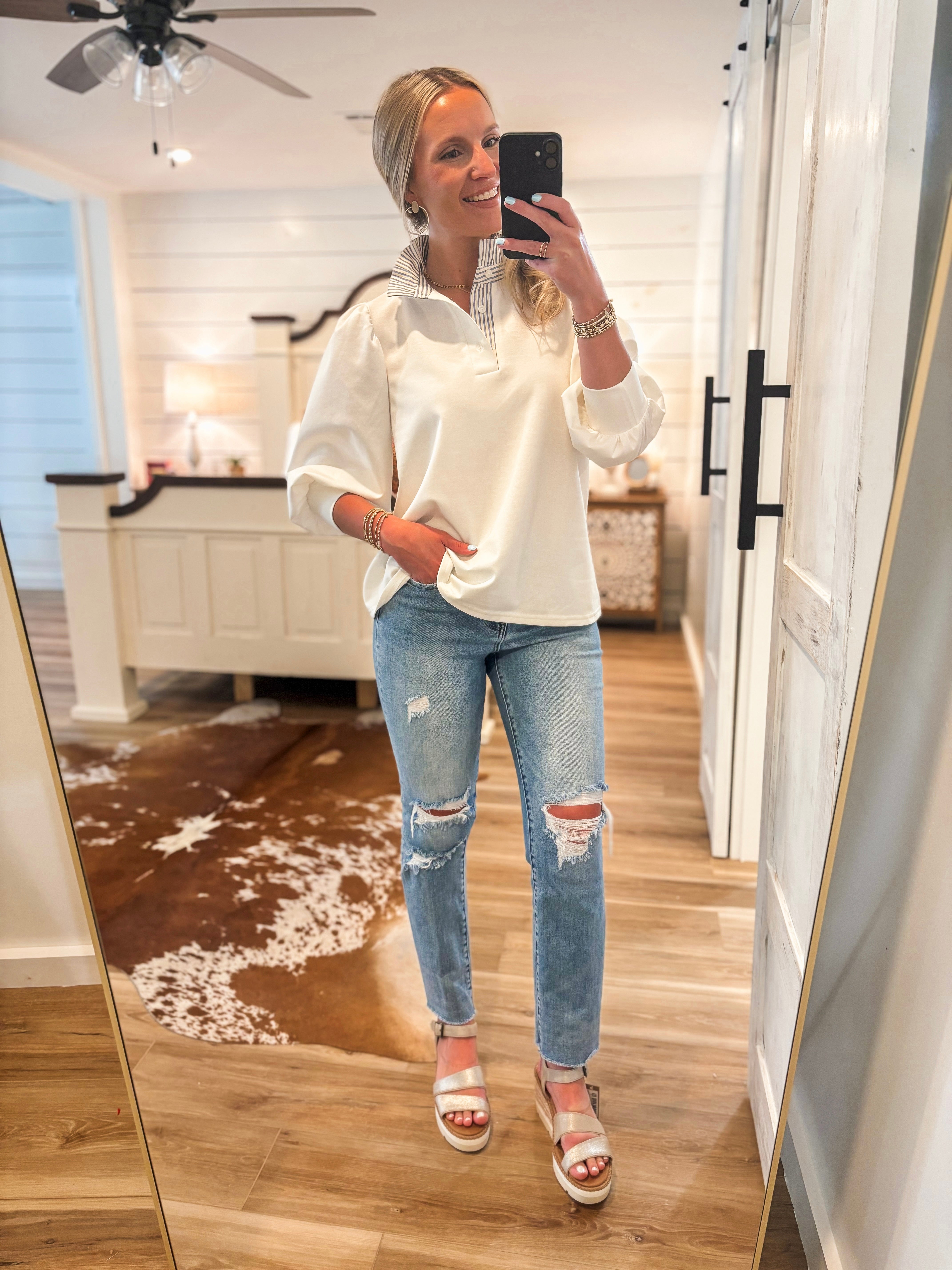 Truthful Reason White Contrast Blouse