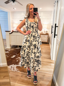 Feel The Light Ivory & Black Floral Midi Dress