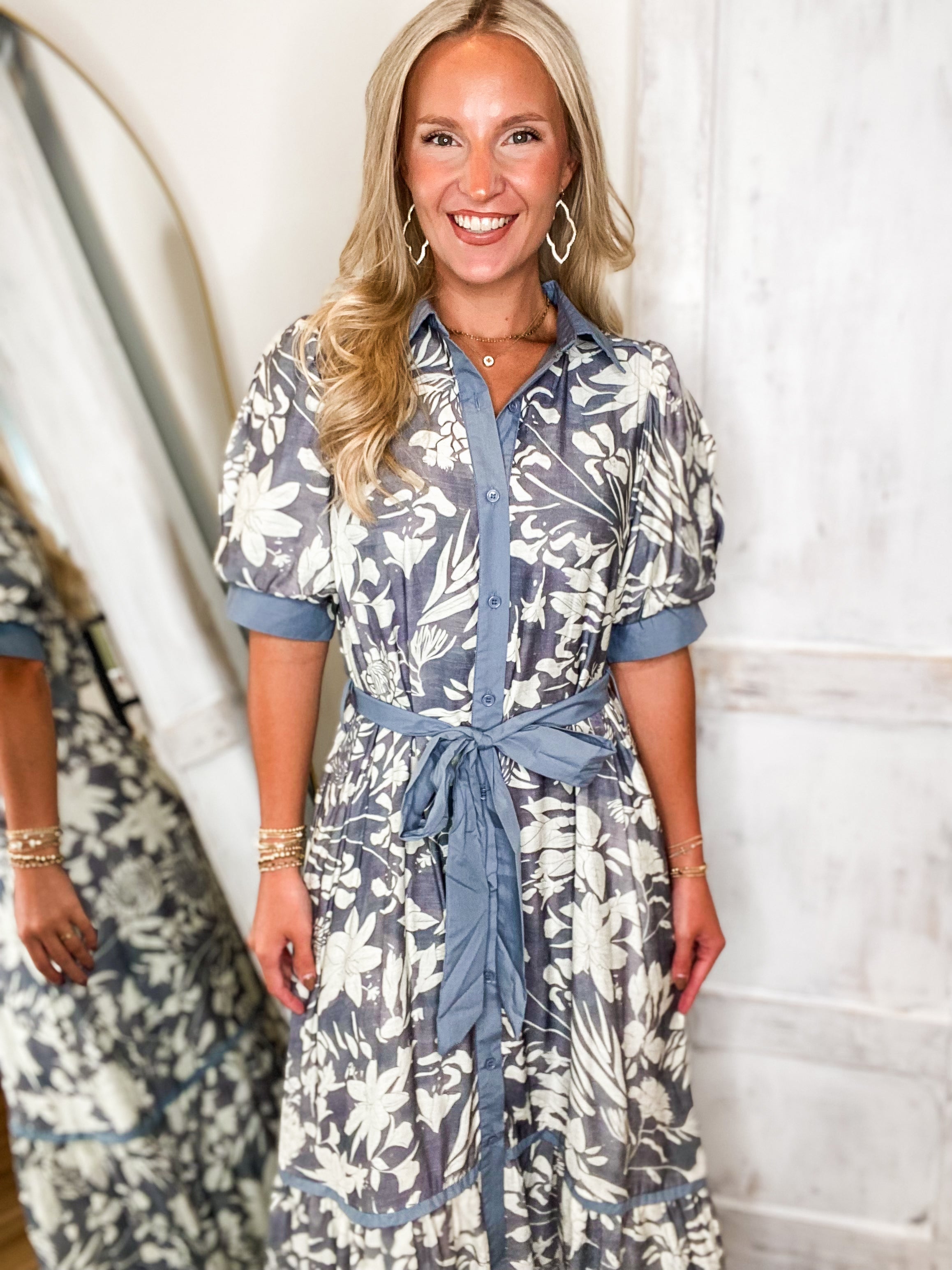 Carry You Slate Blue Floral Midi Dress