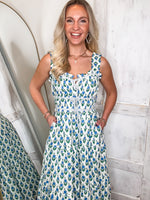 Load image into Gallery viewer, When You Know Blue &amp; White Floral Midi Dress
