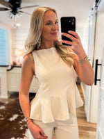 Load image into Gallery viewer, Classy Charm Cream Peplum Blouse
