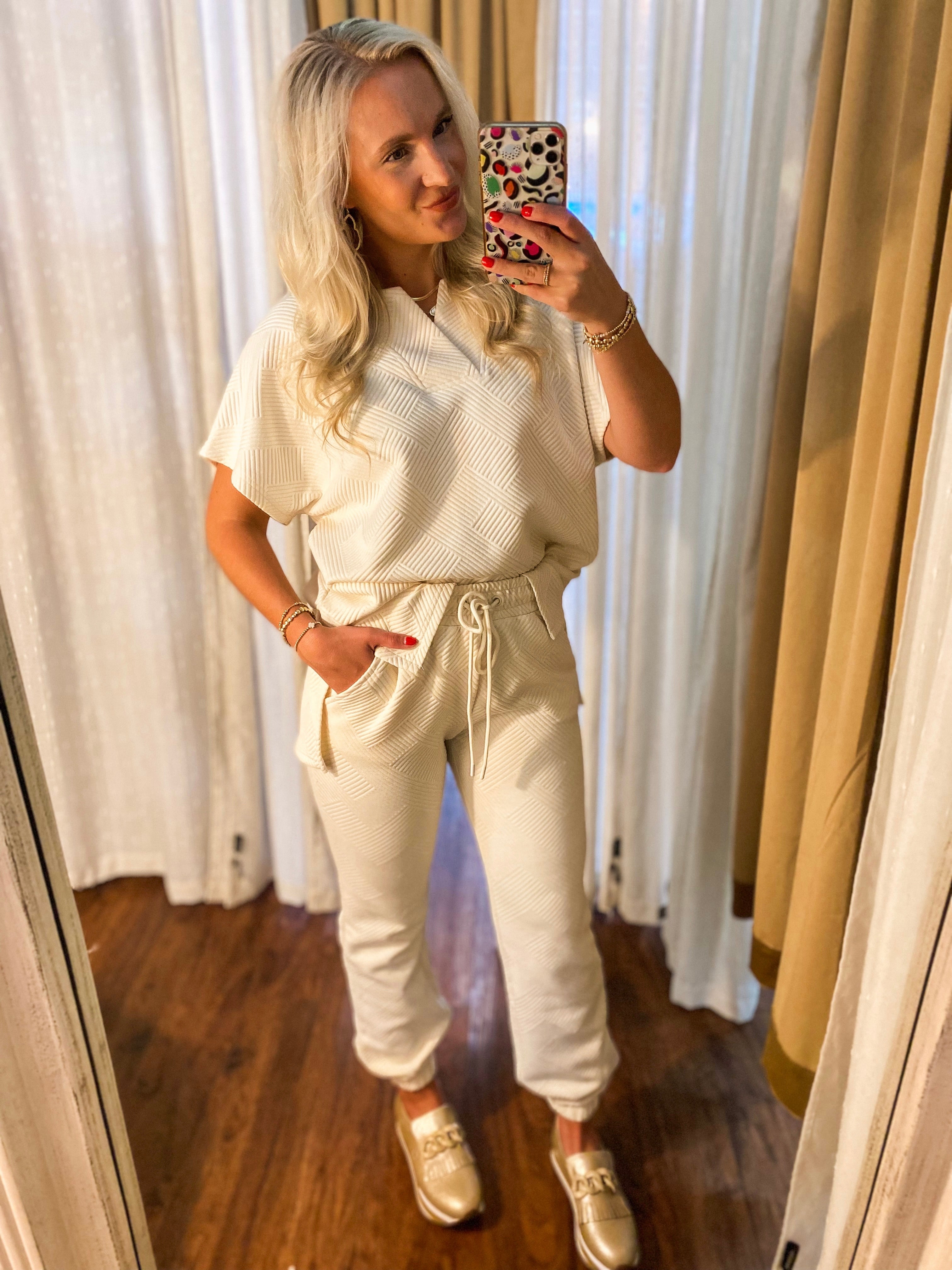 Making Up Cream Textured Collar Top & Jogger See and Be Seen Set