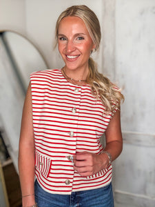 Left Unsaid Red & White Stripe Vest Blouse