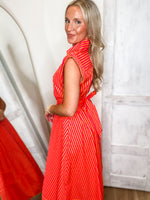 Load image into Gallery viewer, Way Out Hot Pink/Orange Stripe Midi Dress
