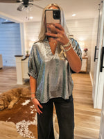 Load image into Gallery viewer, Been Here Charcoal Metallic Blouse
