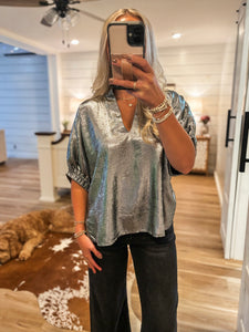 Been Here Charcoal Metallic Blouse