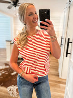 Load image into Gallery viewer, Left Unsaid Red &amp; White Stripe Vest Blouse
