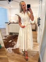 Load image into Gallery viewer, Mid-Day Dream Ivory Button Down PINCH Midi Dress
