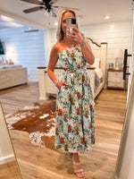 Load image into Gallery viewer, Any Thoughts Blue Summer Print Strapless Midi Dress
