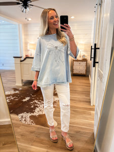 Tied Down Blue Graphic Bow S/S Tee