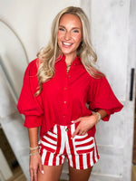 Load image into Gallery viewer, Ivory &amp; Brick Red Stripe Shorts
