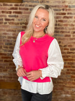 Load image into Gallery viewer, Around The Corner Pink &amp; White Sweater Vest Blouse
