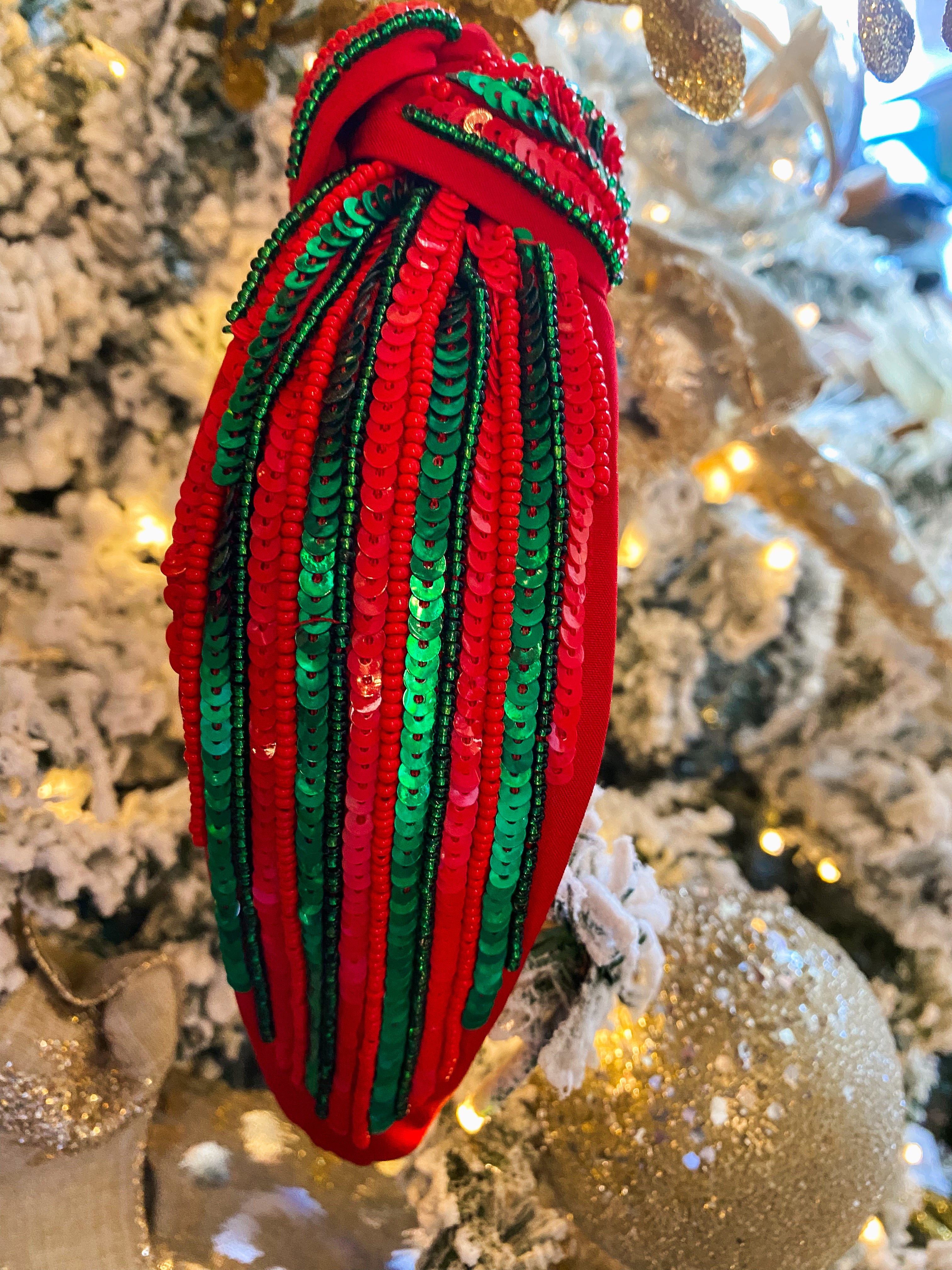 Christmas Stripes Red & Green Sequin Headband