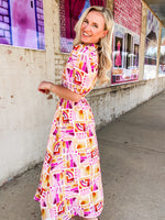 Load image into Gallery viewer, Summer Evening Pink Abstract THML Midi Dress

