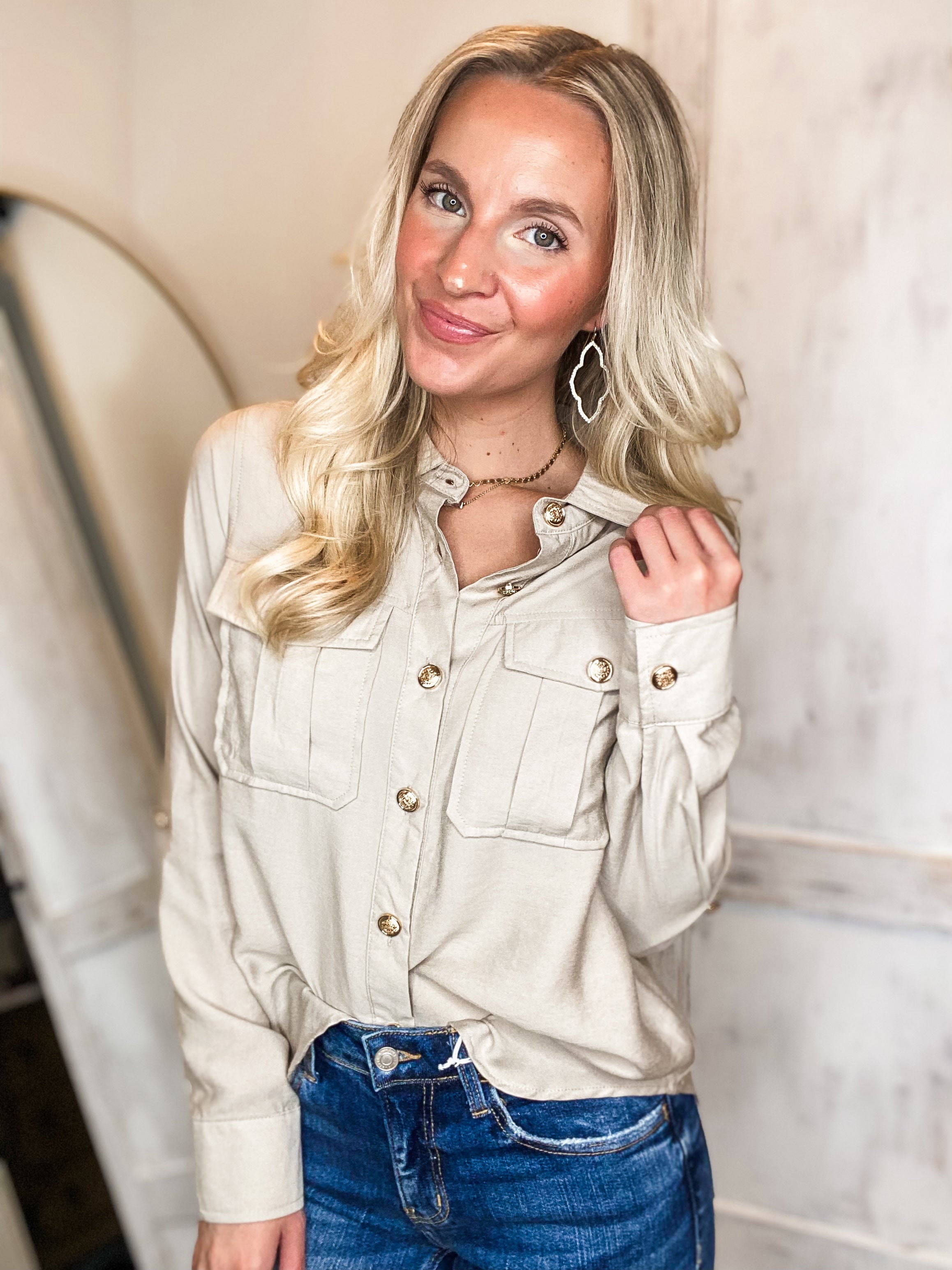 Working Girl Ivory Button Down Blouse