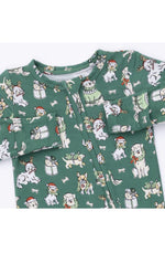 Load image into Gallery viewer, Christmas Dogs Green Zipper Footie
