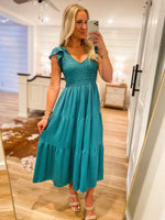 Load image into Gallery viewer, Take My Chance Teal Midi Dress
