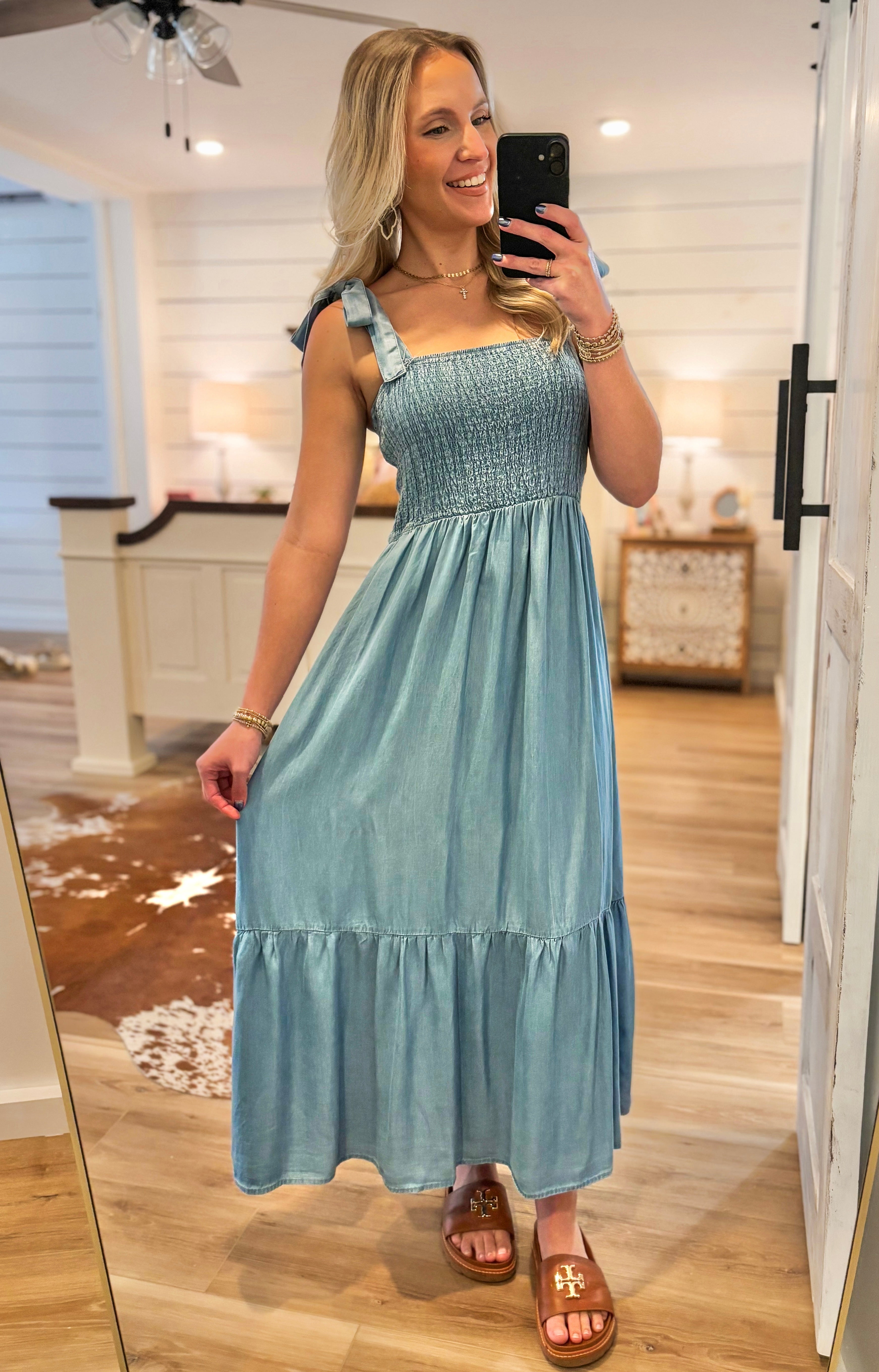 Giving In Light Denim Midi Dress