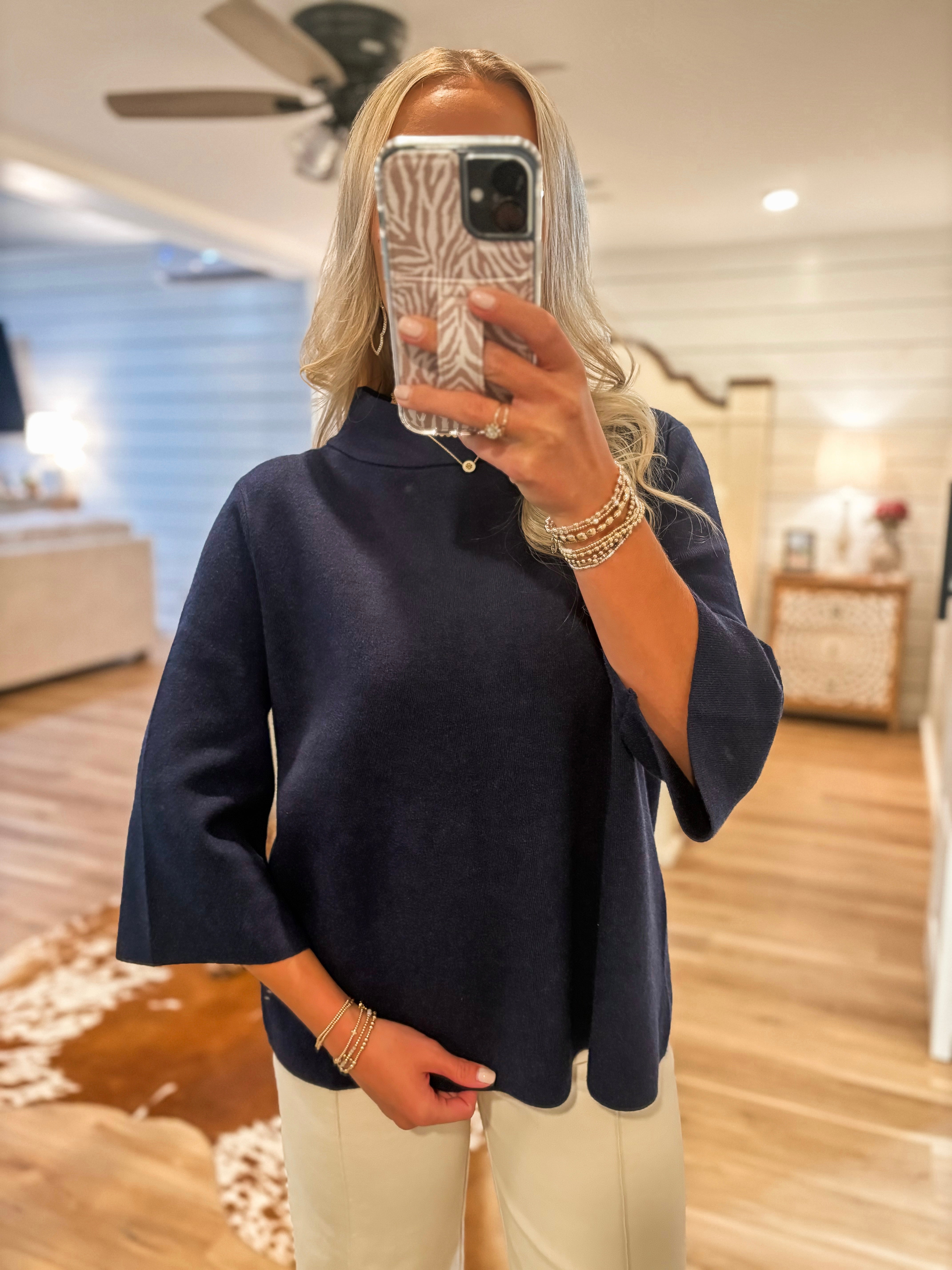 Uptown Chic Navy Mock Neck Sweater