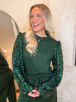 Load image into Gallery viewer, Joyous Day Hunter Green Sequin Sweater
