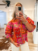 Load image into Gallery viewer, Feeling Joy Fuchsia Multi Patch Printed Blouse

