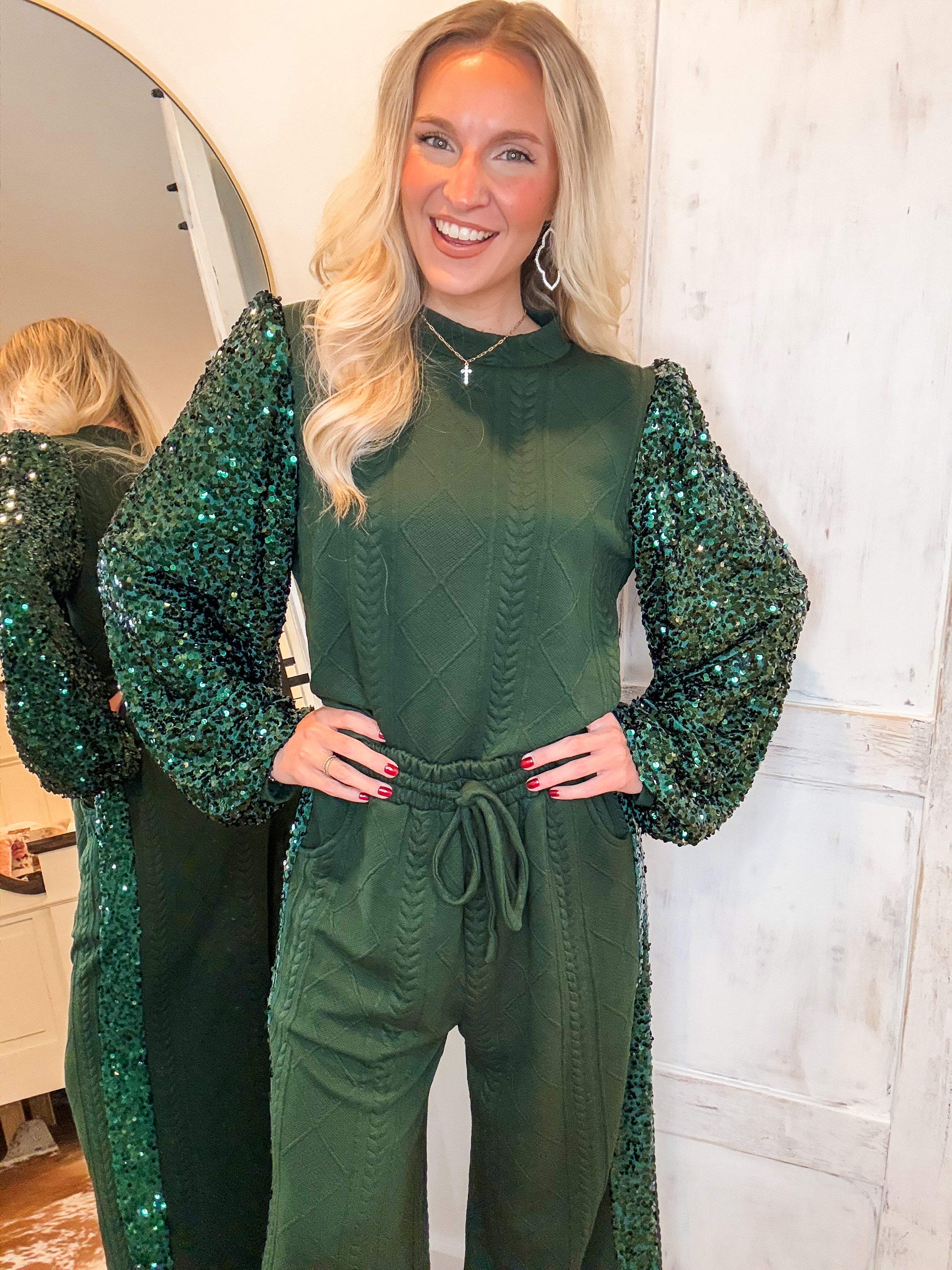 Joyous Day Hunter Green Sequin Pants