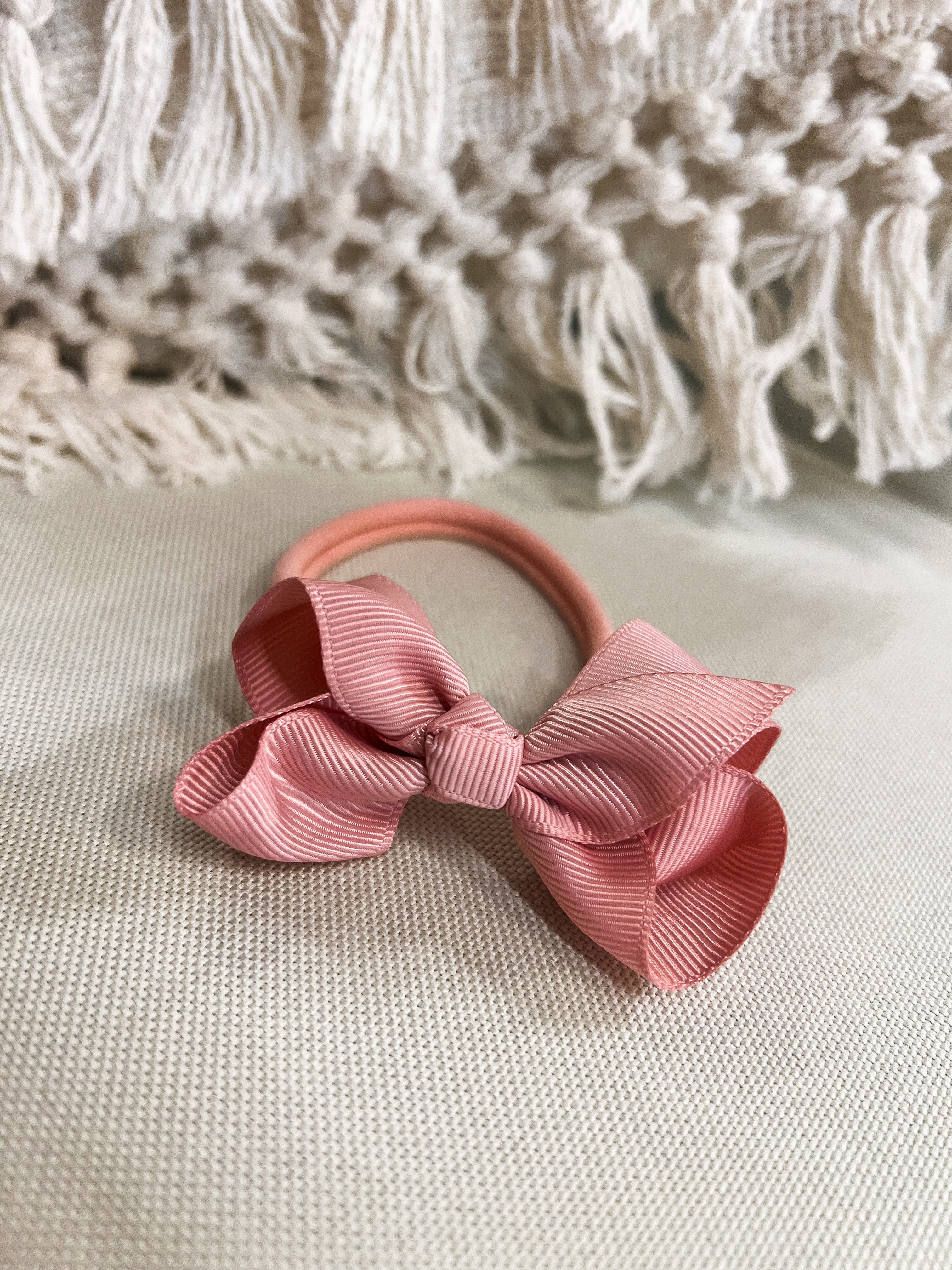 Mauve Pink Small Elastic Bow