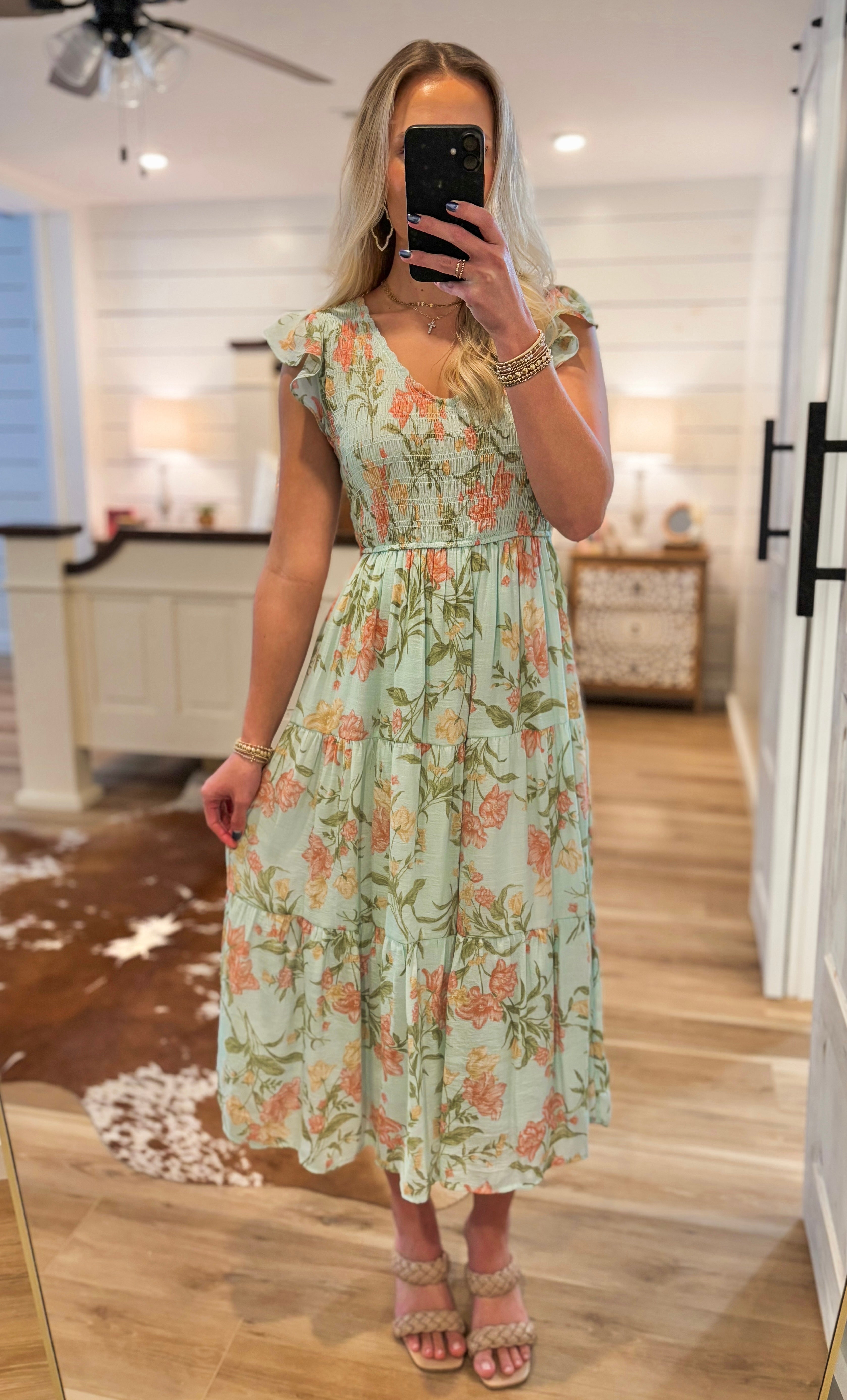 Deciding Today Aqua Floral Midi Dress