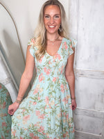Load image into Gallery viewer, Deciding Today Aqua Floral Midi Dress
