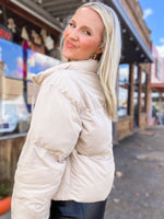 Load image into Gallery viewer, Eyes On You Taupe Cropped Puffer Jacket
