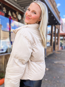 Eyes On You Taupe Cropped Puffer Jacket