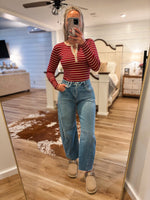 Load image into Gallery viewer, Stay True Burgundy &amp; Taupe Stripe Henley Top
