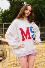Load image into Gallery viewer, MISSISSIPPI Mock Sweatshirt- Lt Gray/Red
