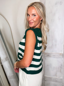 So Close Teal Stipe Sweater Vest Blouse