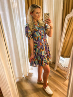 Load image into Gallery viewer, Out Tonight Royal Blue Abstract Button Down Dress
